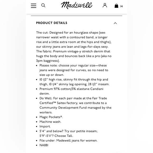 *NWT* Madewell Curvy high rise skinny jeans size 26 - Picture 11 of 11